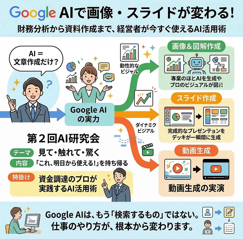 Google AIで画像・スライドが変わる！財務分析から資料作成まで、経営者が今すぐ使えるAI活用術