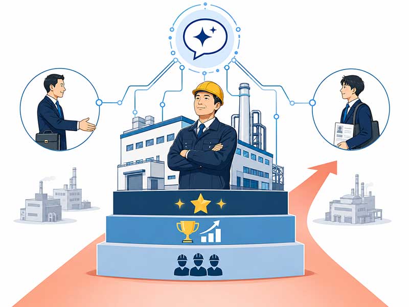AI検索対応（LLMO対策）を行って、集客・採用が順調な製造業イメージ